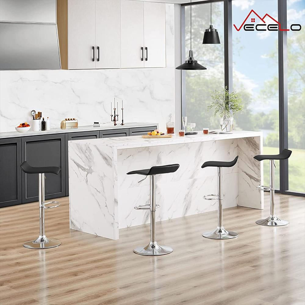 Taburete De Bar Vecelo Giratorio Ajustable Pvc Negro Sin Respaldo img #2