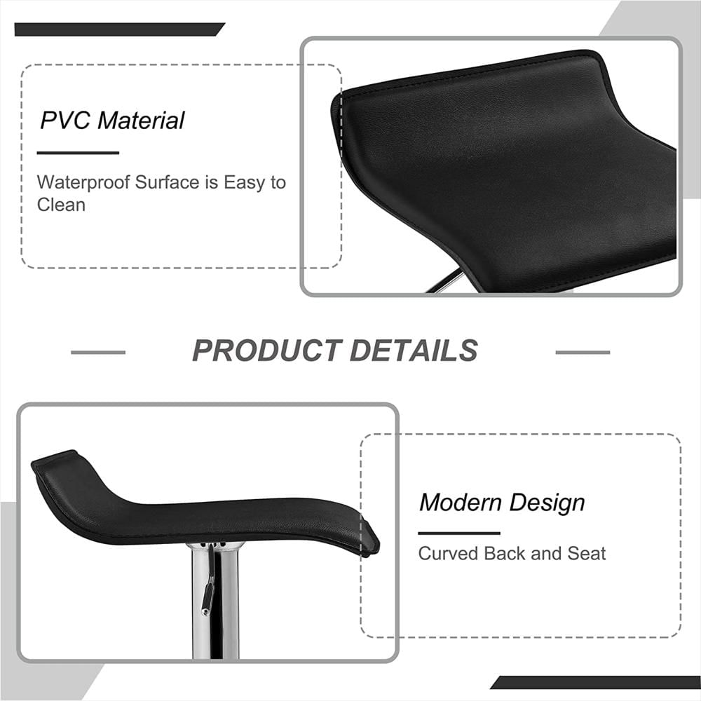 Taburete De Bar Vecelo Giratorio Ajustable Pvc Negro Sin Respaldo img #4