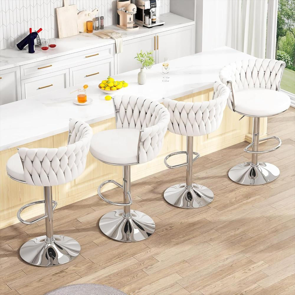 Juego De Taburetes Awqm Terciopelo Giratorios Ajustables Color Beige img #4