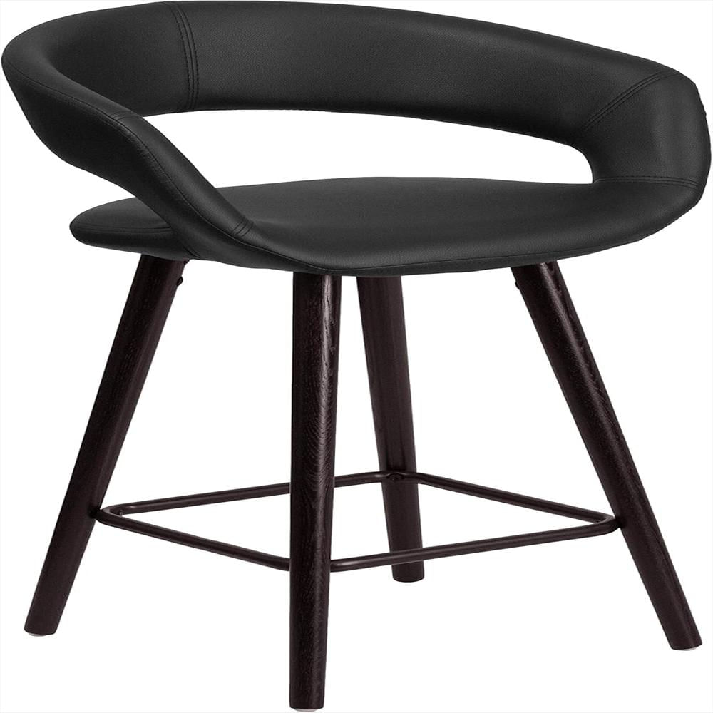 Taburete Emma Oliver Madera Capuchino Asiento Giratorio 60 Cm Vinilo Negro img #1