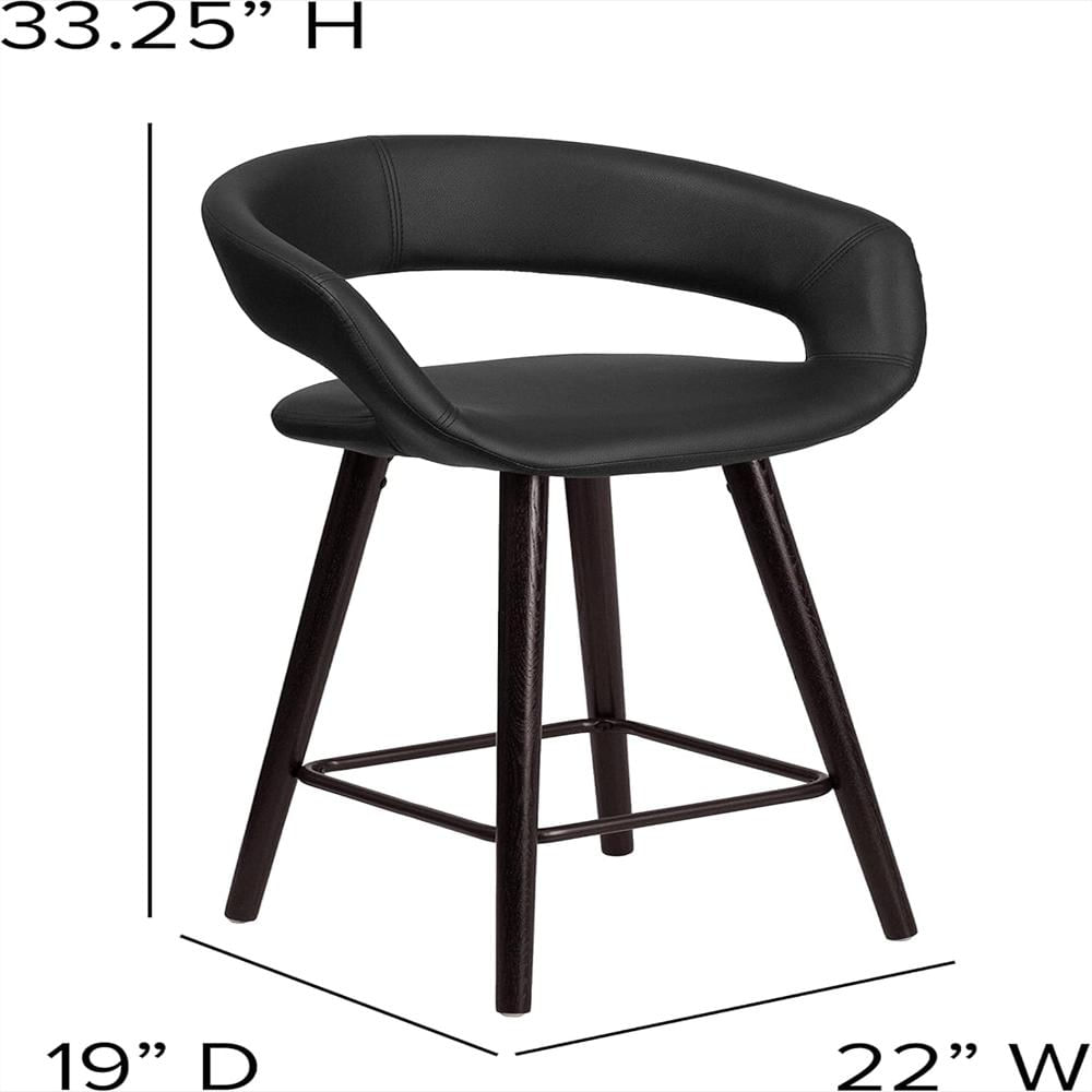 Taburete Emma Oliver Madera Capuchino Asiento Giratorio 60 Cm Vinilo Negro img #3