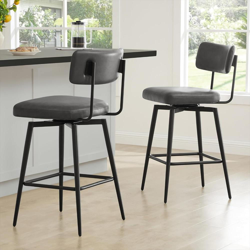 Sillas Bar Watson Whitely Tapizadas Piel Sintética Color Gris Juego De 2 69 Cm Respaldo Giratorio img #2