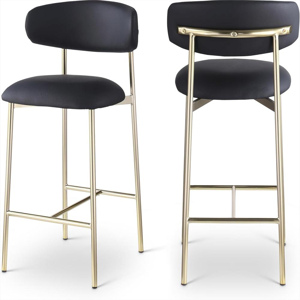 Taburete Meridian Furniture Cuero Vegano Negro Marco Metal Dorado 52 Cm Altura Mostrador Juego 2 img #1