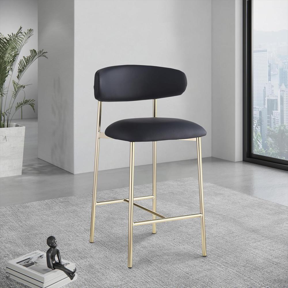 Taburete Meridian Furniture Cuero Vegano Negro Marco Metal Dorado 52 Cm Altura Mostrador Juego 2 img #2