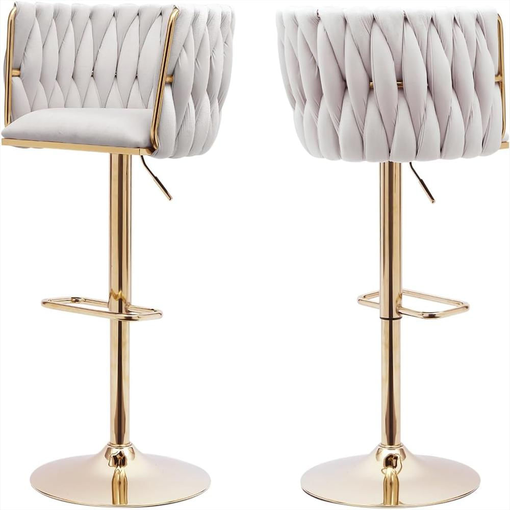 Juego De Taburetes Echingle Terciopelo Beige Ajustables Giratorios 360° Pata Oro img #1