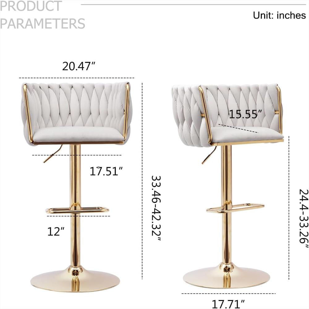 Juego De Taburetes Echingle Terciopelo Beige Ajustables Giratorios 360° Pata Oro img #3