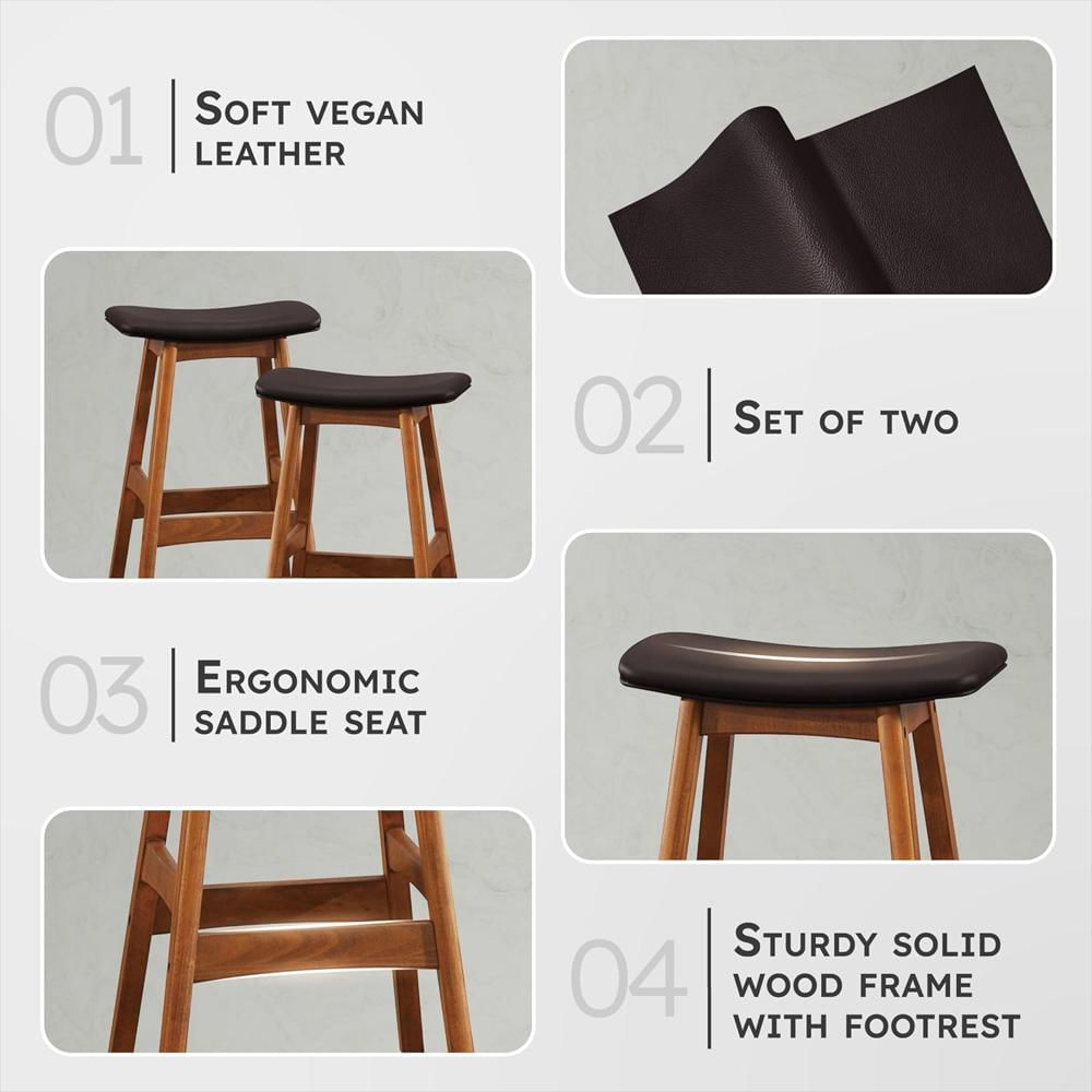 Taburete De Bar Lexicon Asiento Piel Sintética Marrón 63.5 Cm Juego De 2 img #4