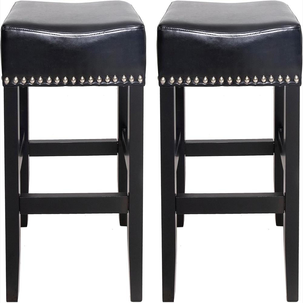 Taburete De Bar Great Deal Furniture Cuero Regenerado Negro Juego 2 Piezas img #1