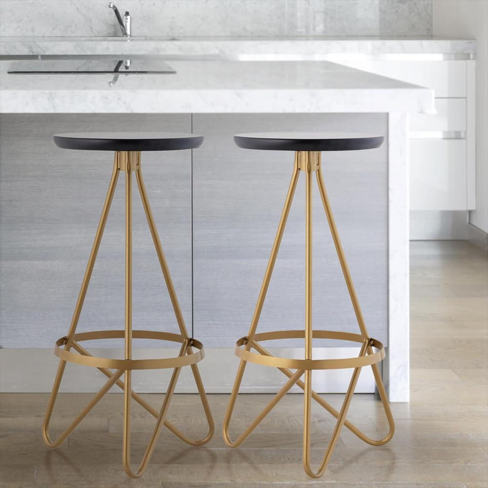 Taburete De Bar Jonathan Y Metal Dorado Asiento Negro 76 Cm img #2