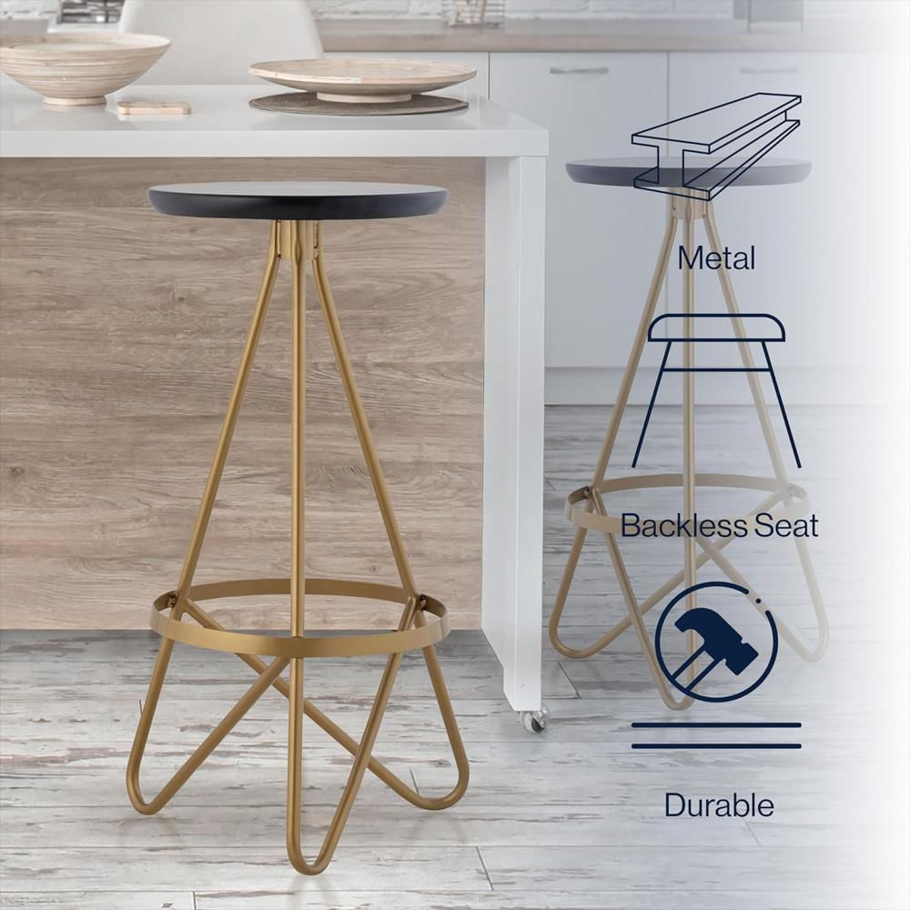 Taburete De Bar Jonathan Y Metal Dorado Asiento Negro 76 Cm img #4