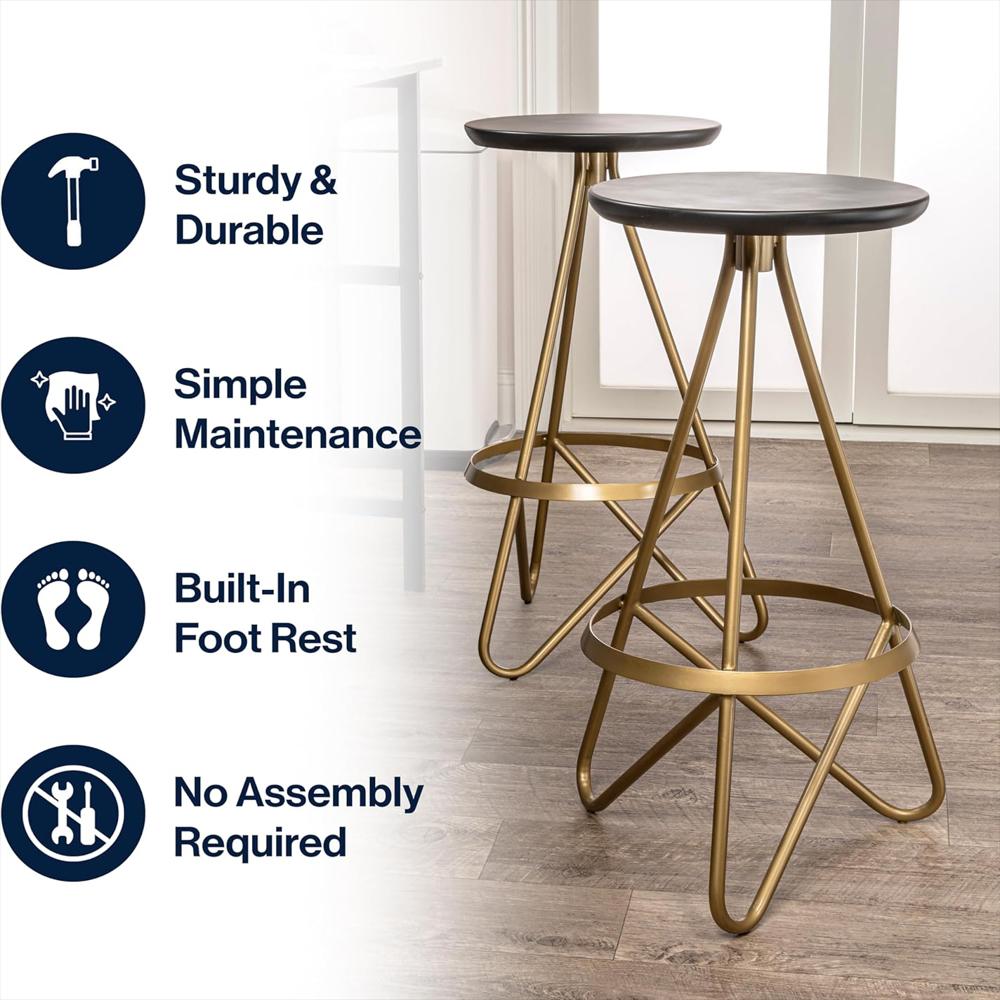 Taburete De Bar Jonathan Y Metal Dorado Asiento Negro 76 Cm img #5