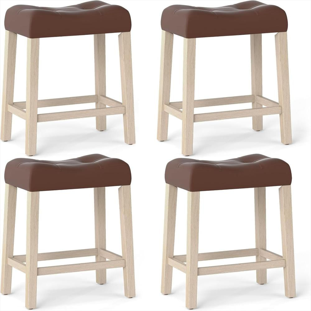 Taburete De Bar Ergomaster Madera Caucho Maciza Tapizado Asiento Comfort Marrón Caramelo Juego De 4 img #1