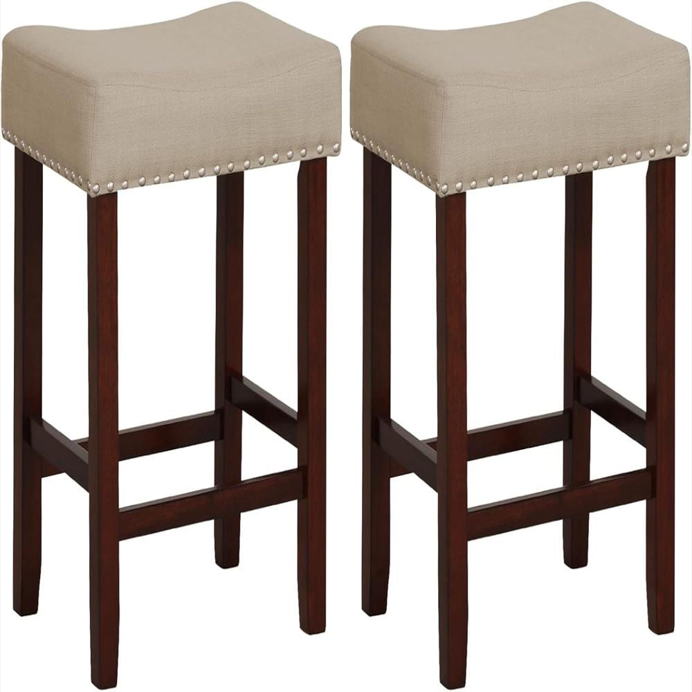 Taburete De Bar Ergomaster Madera Caucho Maciza Tapizado Asiento Comfort Marrón Caramelo Juego De 4 img #5