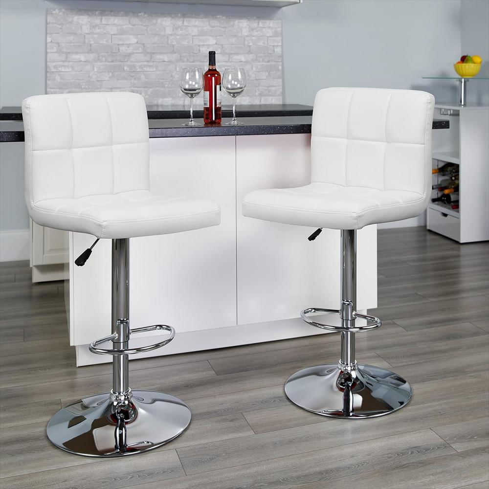 Taburete De Bar Flash Furniture Acolchado Vinilo Blanco Base Cromada Pack 2 img #2