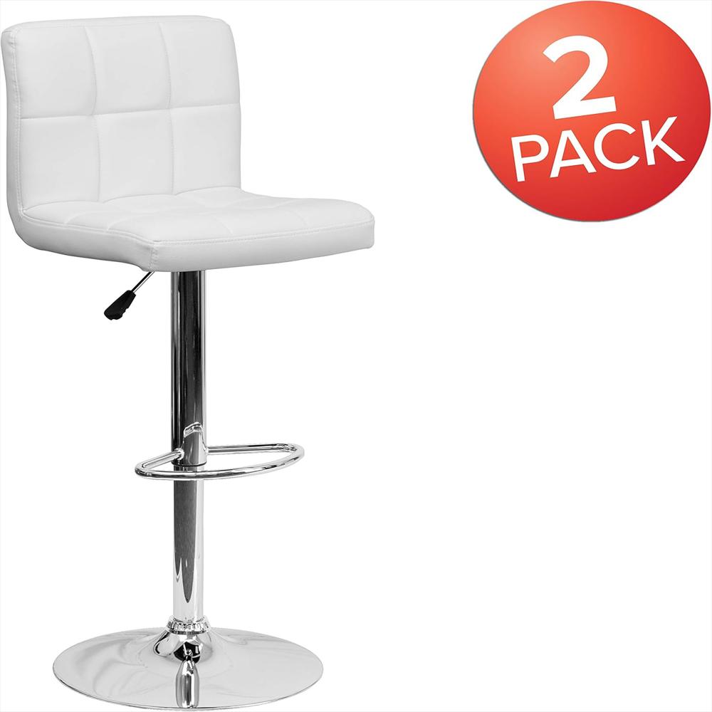 Taburete De Bar Flash Furniture Acolchado Vinilo Blanco Base Cromada Pack 2 img #4