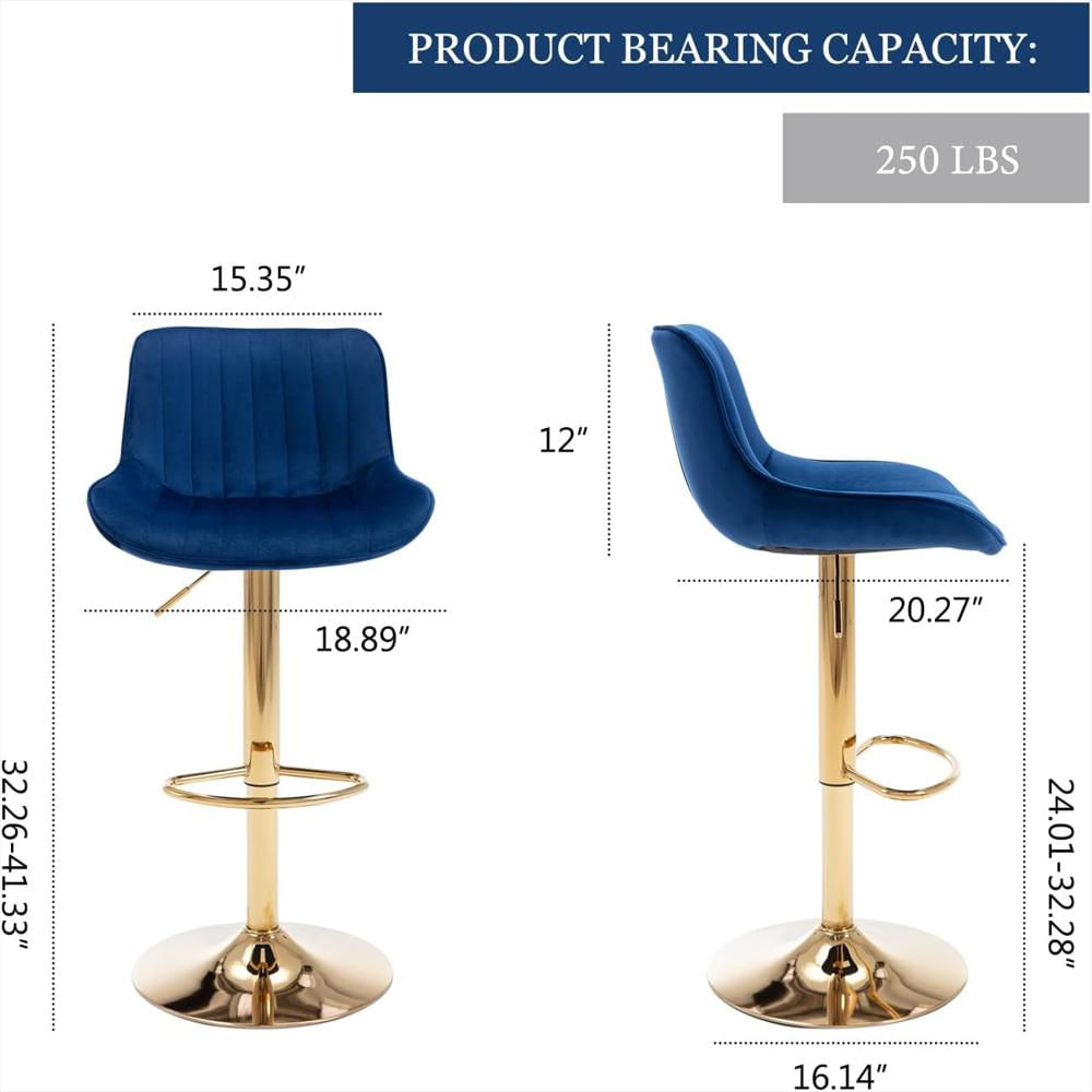 Taburete De Bar Kiztir Terciopelo Ajustable Giratorio Dorado Azul img #3
