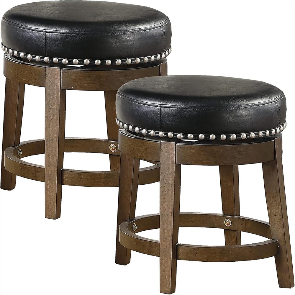 Juego De Taburetes Lexicon Giratorios Rústicos Piel Sintética Madera Maciza 2 Piezas img #1