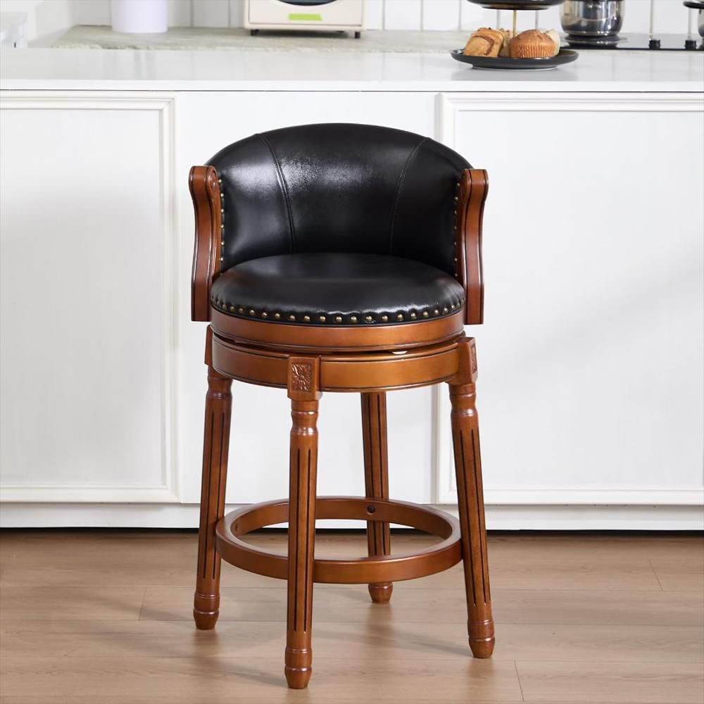 Taburete Cozyrain Giratorio Tapizado De Cuero Con Respaldo 66 Cm Negro img #2
