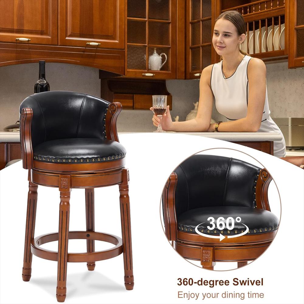Taburete Cozyrain Giratorio Tapizado De Cuero Con Respaldo 66 Cm Negro img #5