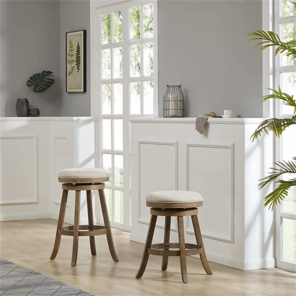 Taburete Boraam De Bar Madera Caucho Ecológico Asiento Acolchado Giratorio 360 Grados img #2