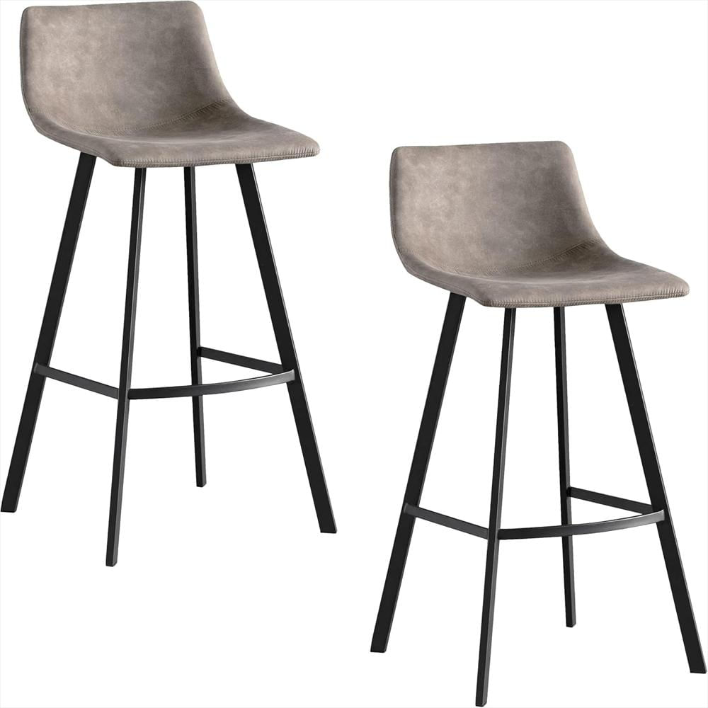 Taburete De Bar Leick Tapizado Microfibra Set 2 Gris Y Negro Base Acero Estilo Moderno img #1