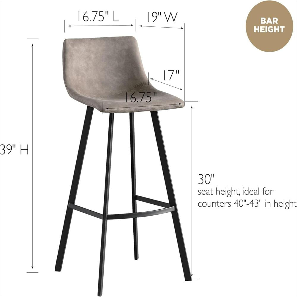 Taburete De Bar Leick Tapizado Microfibra Set 2 Gris Y Negro Base Acero Estilo Moderno img #3
