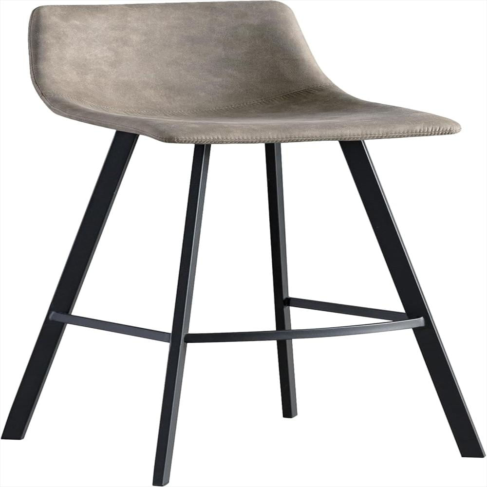 Taburete De Bar Leick Tapizado Microfibra Set 2 Gris Y Negro Base Acero Estilo Moderno img #4