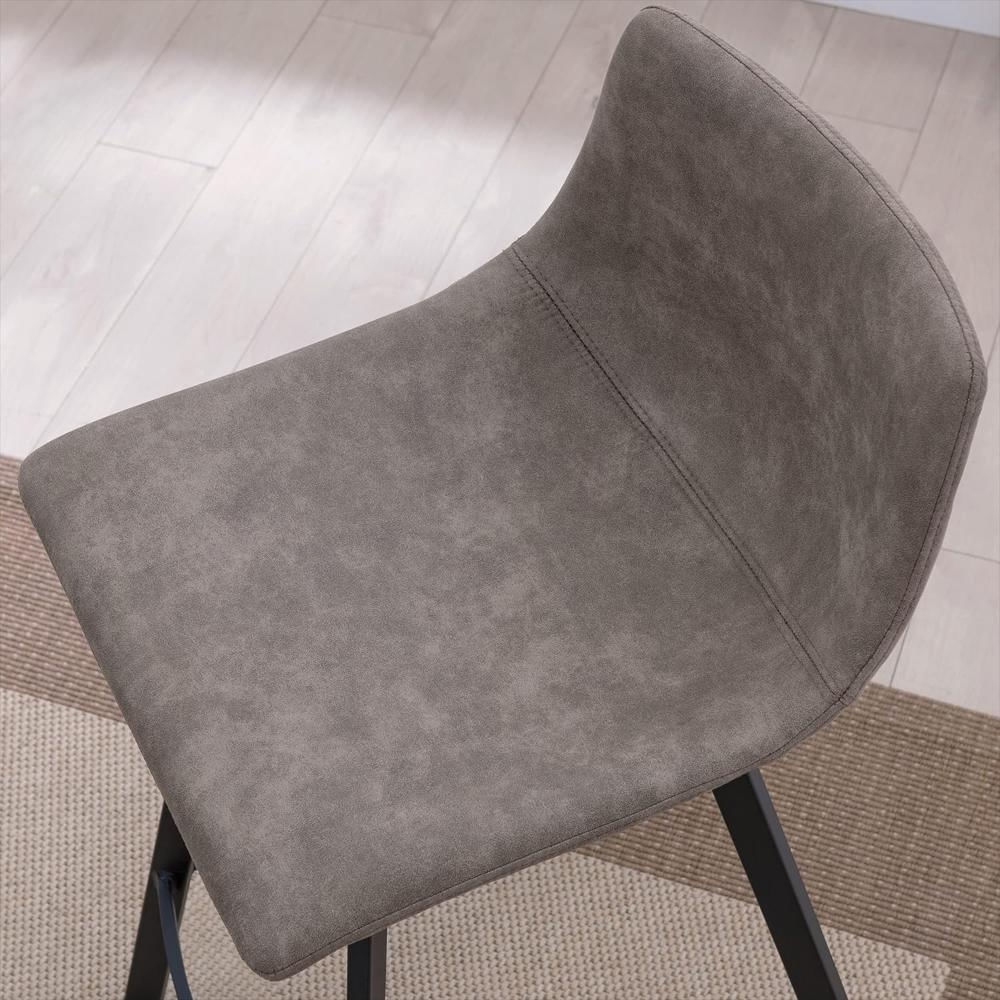 Taburete De Bar Leick Tapizado Microfibra Set 2 Gris Y Negro Base Acero Estilo Moderno img #5
