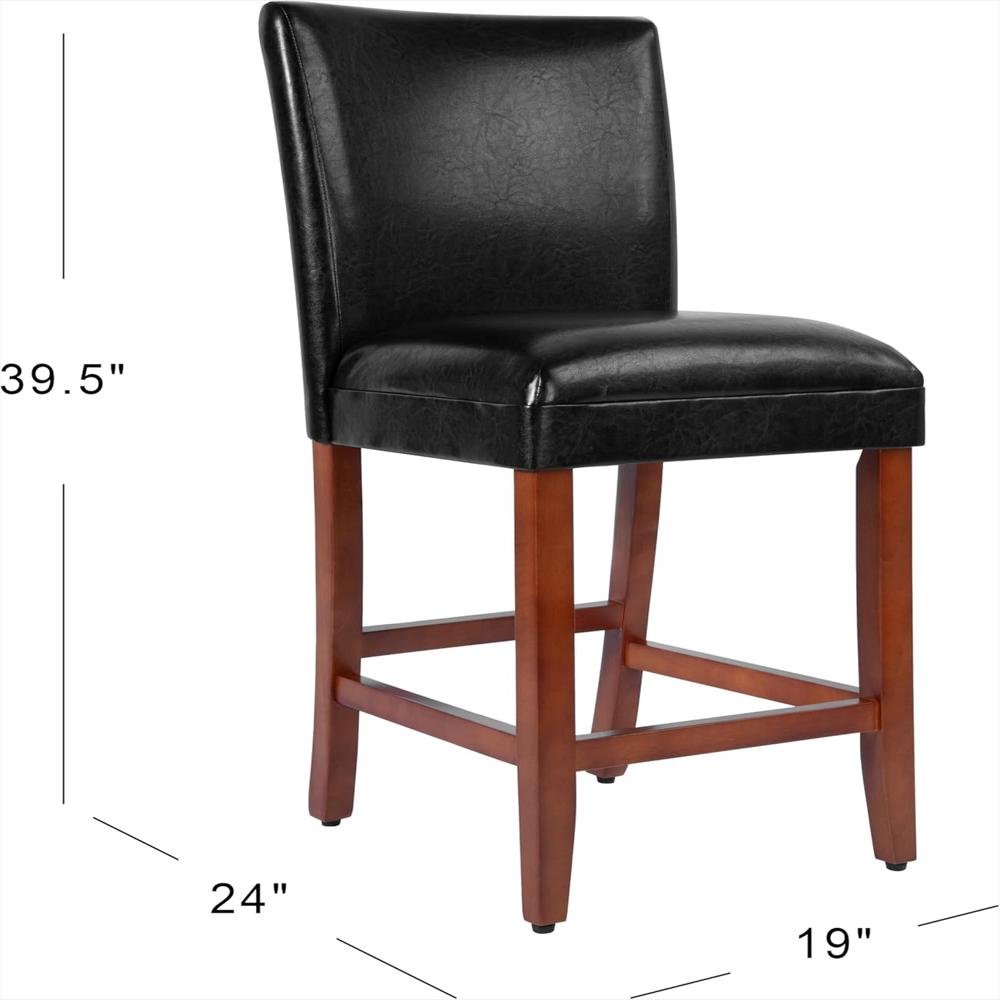 Taburete De Bar Homepop Tapizado En Piel Sintética Altura De Mostrador Color Negro 60 Cm img #3