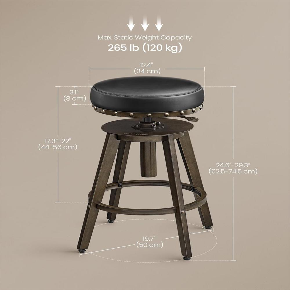 Taburete De Bar Songmics Home Acolchado Estilo Steampunk Altura Ajustable Set 2 Unidades img #3