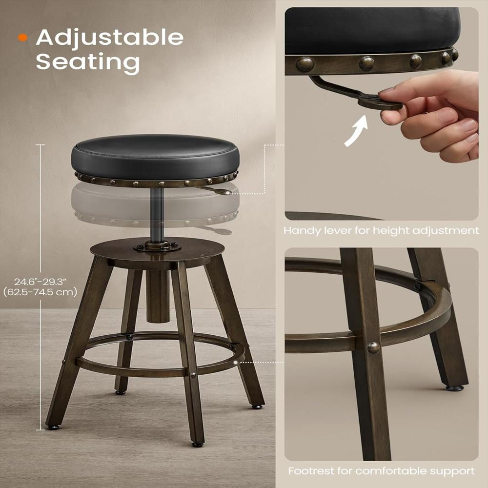 Taburete De Bar Songmics Home Acolchado Estilo Steampunk Altura Ajustable Set 2 Unidades img #5