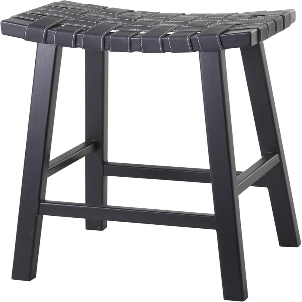 Taburete Deco 79 Rústico Madera Maciza Asiento Cuero Sintético Negro 76 Cm img #1