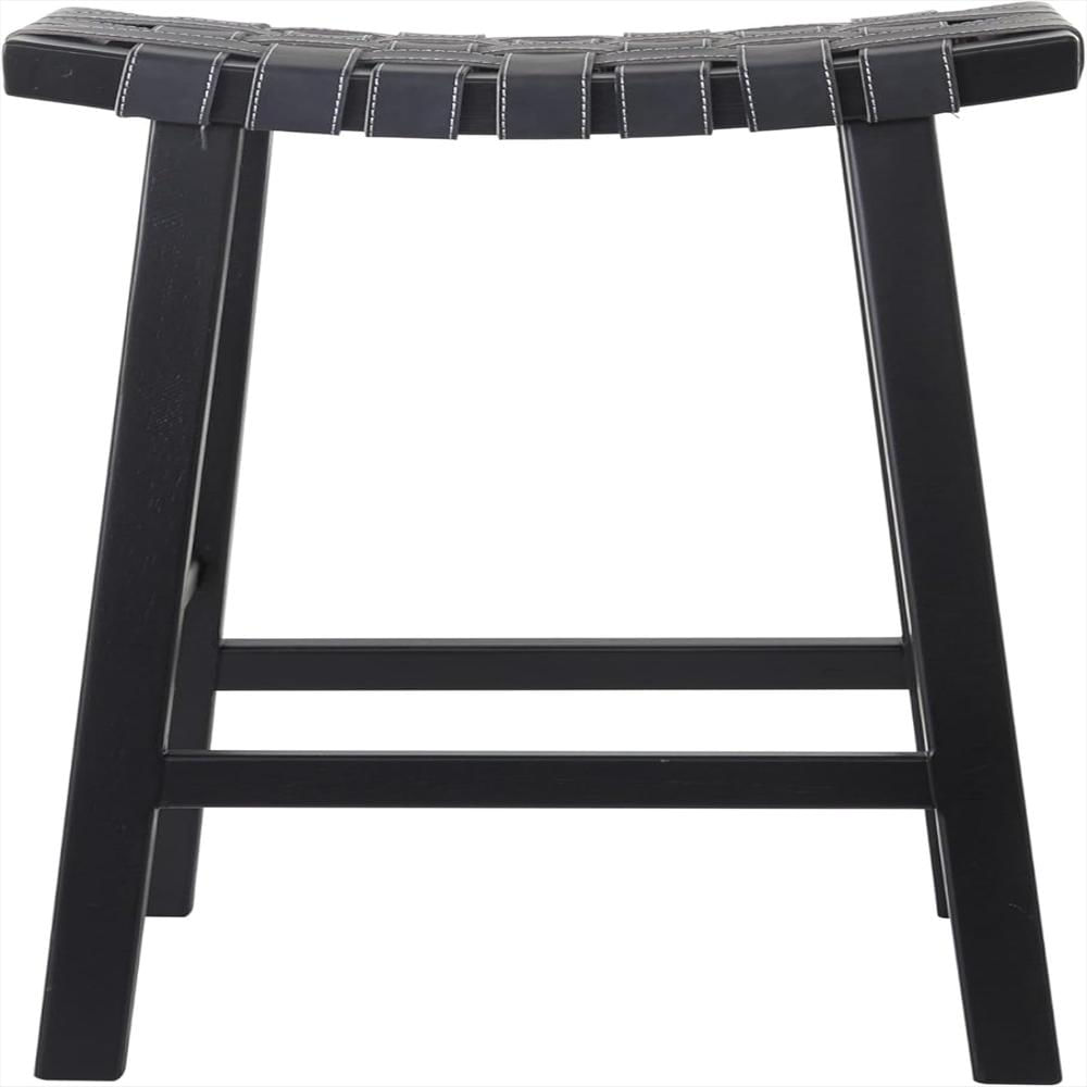Taburete Deco 79 Rústico Madera Maciza Asiento Cuero Sintético Negro 76 Cm img #5