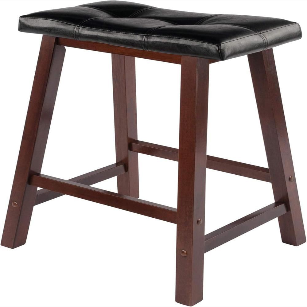 Taburete Winsome Madera Pvc 24 Pulgadas Cojín Sintético Diseño Contemporáneo Nogal Antiguo img #1