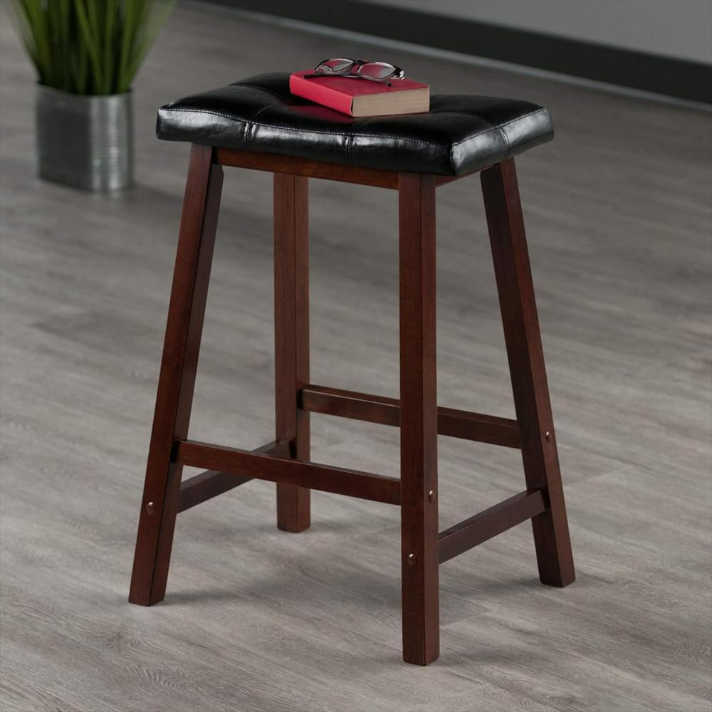 Taburete Winsome Madera Pvc 24 Pulgadas Cojín Sintético Diseño Contemporáneo Nogal Antiguo img #2