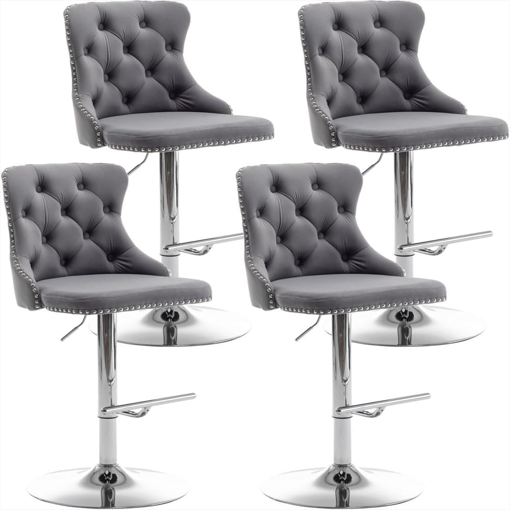 Taburete De Bar Riknuxi Terciopelo Gris Ergonométrico Giratorio 4 Piezas img #1