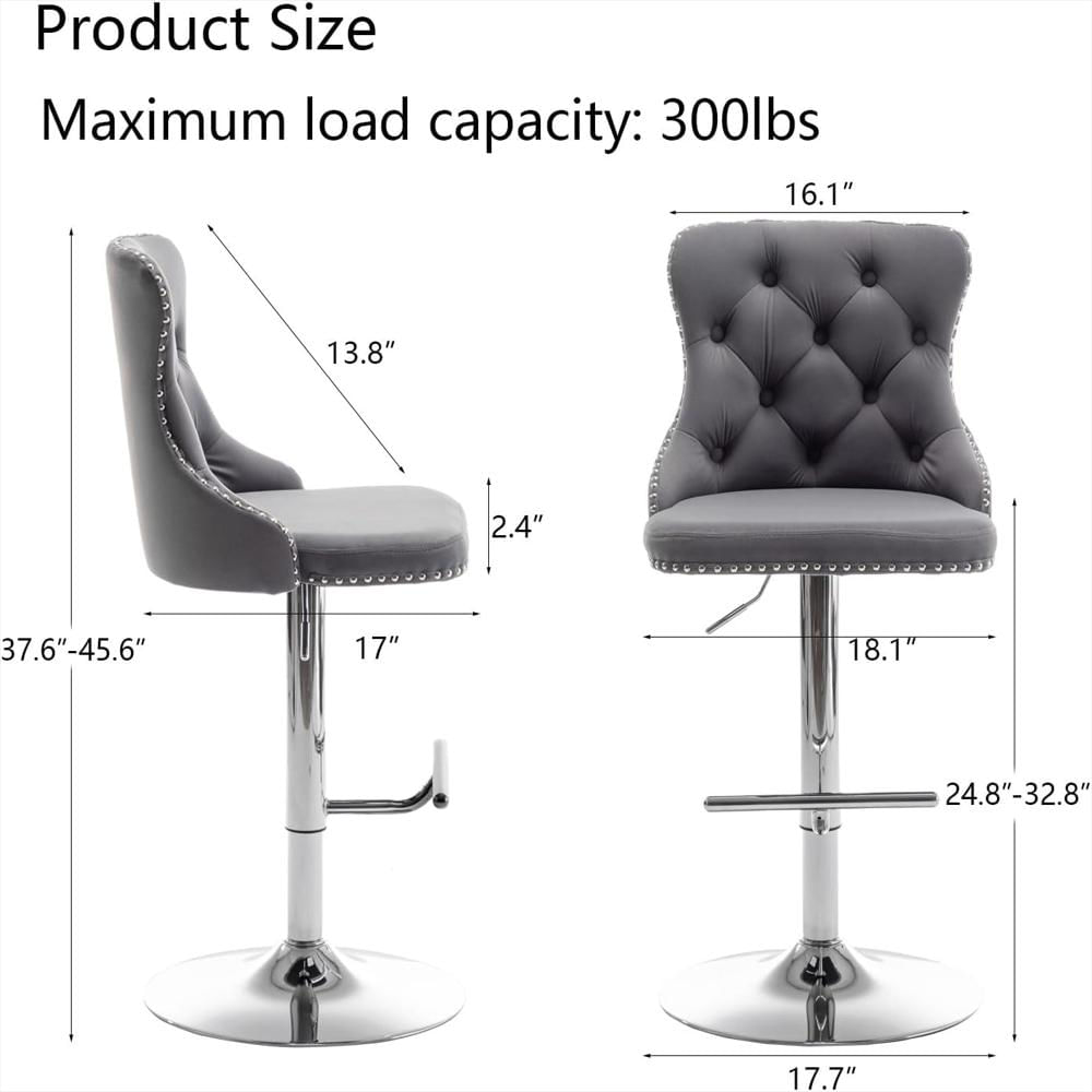 Taburete De Bar Riknuxi Terciopelo Gris Ergonométrico Giratorio 4 Piezas img #3