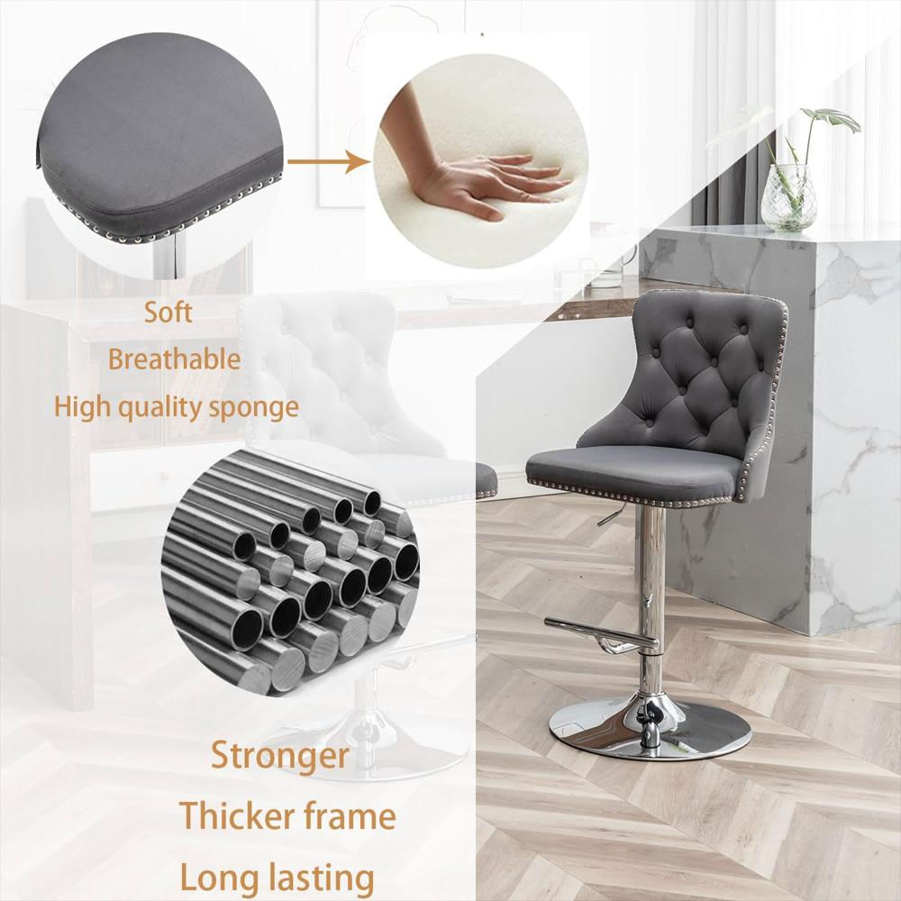 Taburete De Bar Riknuxi Terciopelo Gris Ergonométrico Giratorio 4 Piezas img #4