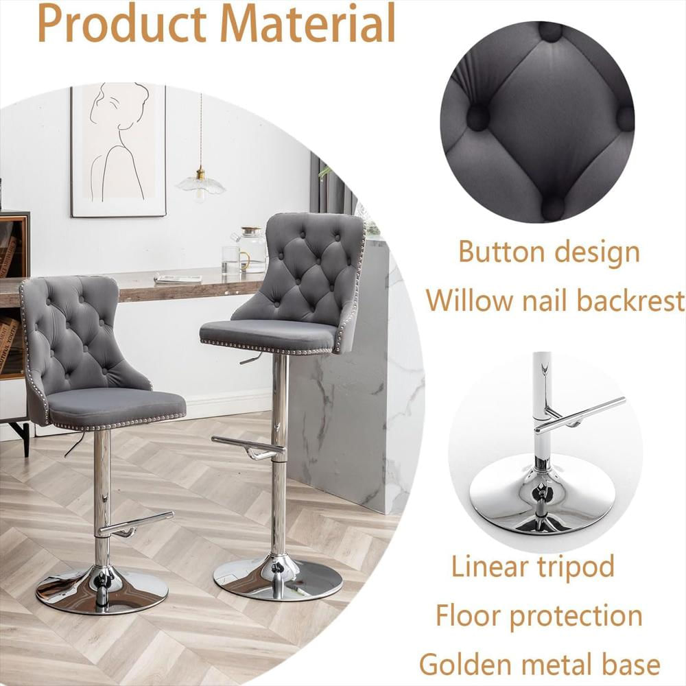 Taburete De Bar Riknuxi Terciopelo Gris Ergonométrico Giratorio 4 Piezas img #5