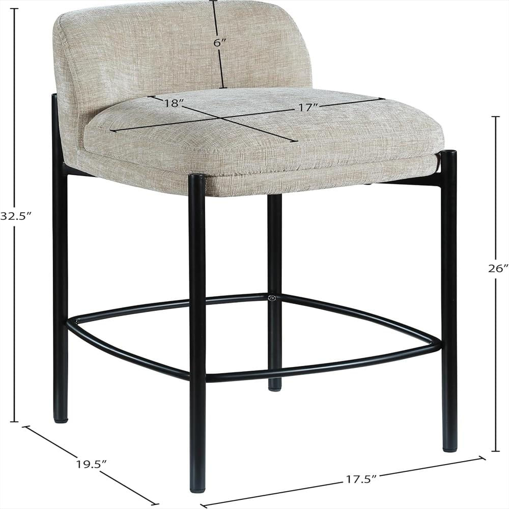 Taburete Meridian Furniture Tela Chenilla Beige Marco Metal Negro Juego De 2 img #3
