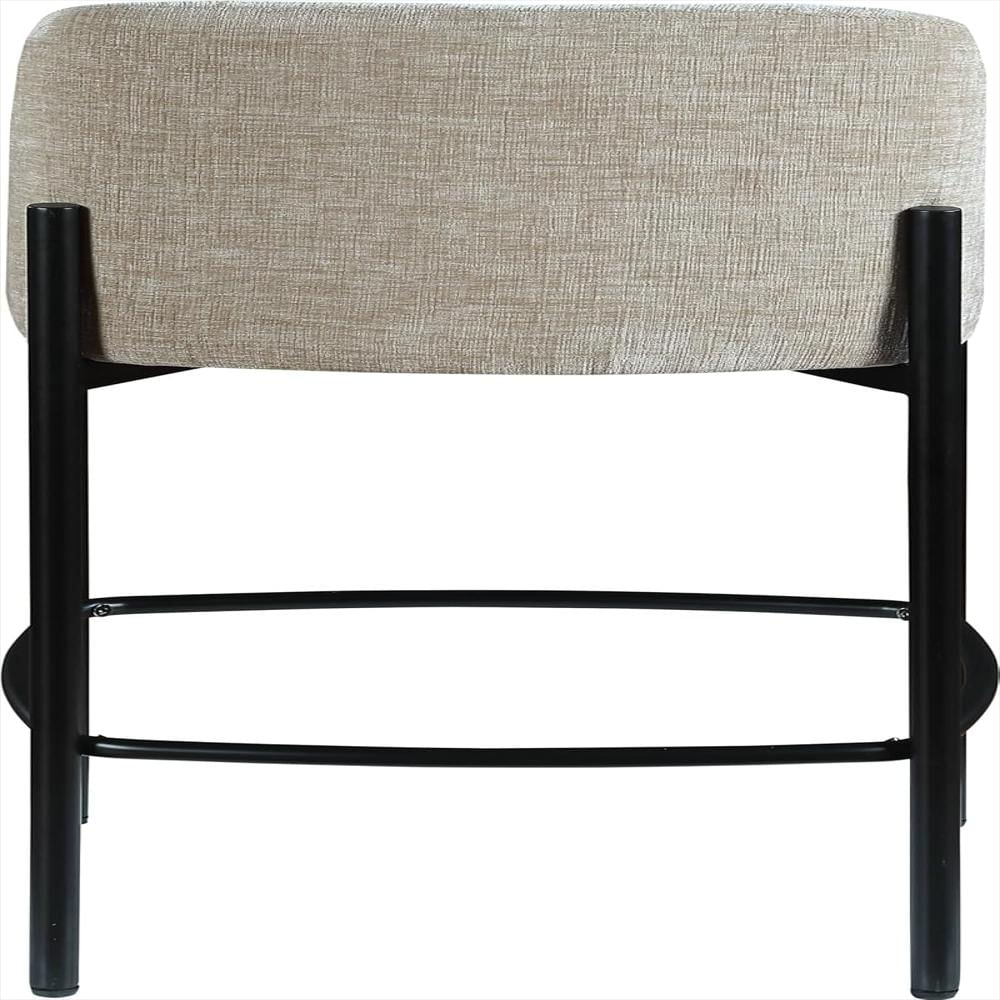 Taburete Meridian Furniture Tela Chenilla Beige Marco Metal Negro Juego De 2 img #4