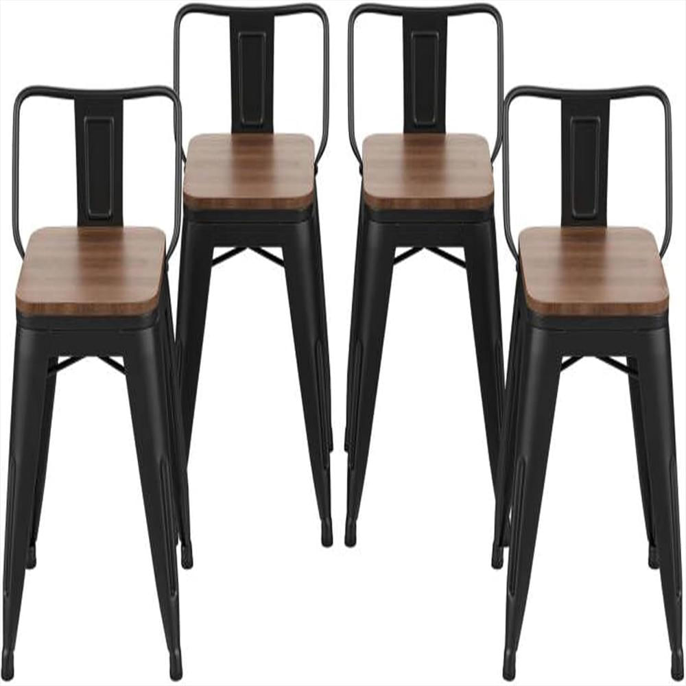 Juego De Sillas Bar Changjie Furniture Metal Negro Diseño Industrial 4 Taburetes Con Respaldo Desmontable img #1