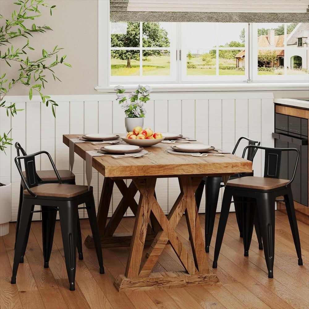 Juego De Sillas Bar Changjie Furniture Metal Negro Diseño Industrial 4 Taburetes Con Respaldo Desmontable img #2