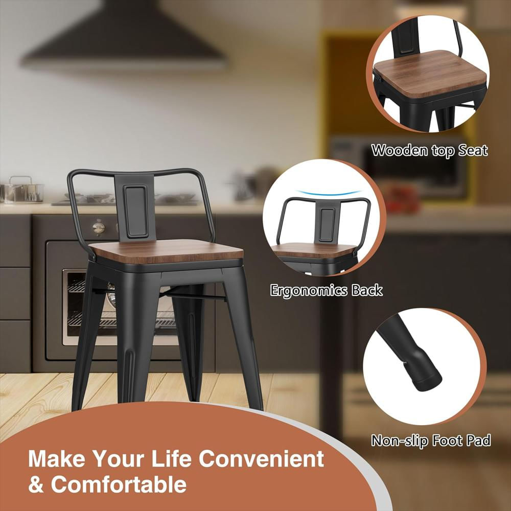 Juego De Sillas Bar Changjie Furniture Metal Negro Diseño Industrial 4 Taburetes Con Respaldo Desmontable img #4