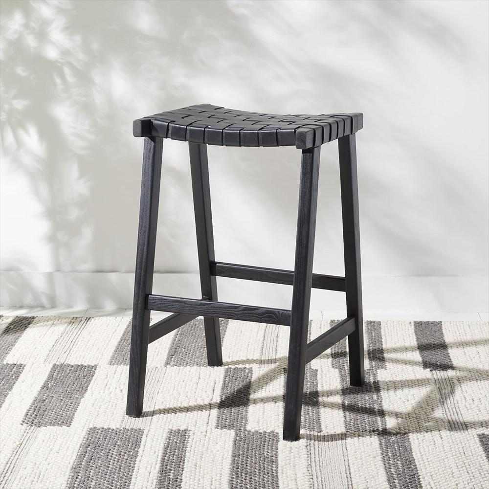 Taburete Safavieh Madera Maciza Asiento Cuero Tejido Negro 76 Cm img #2