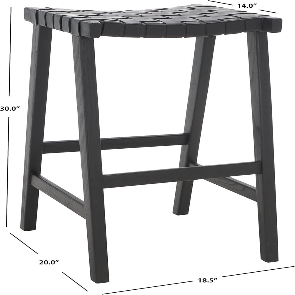 Taburete Safavieh Madera Maciza Asiento Cuero Tejido Negro 76 Cm img #3
