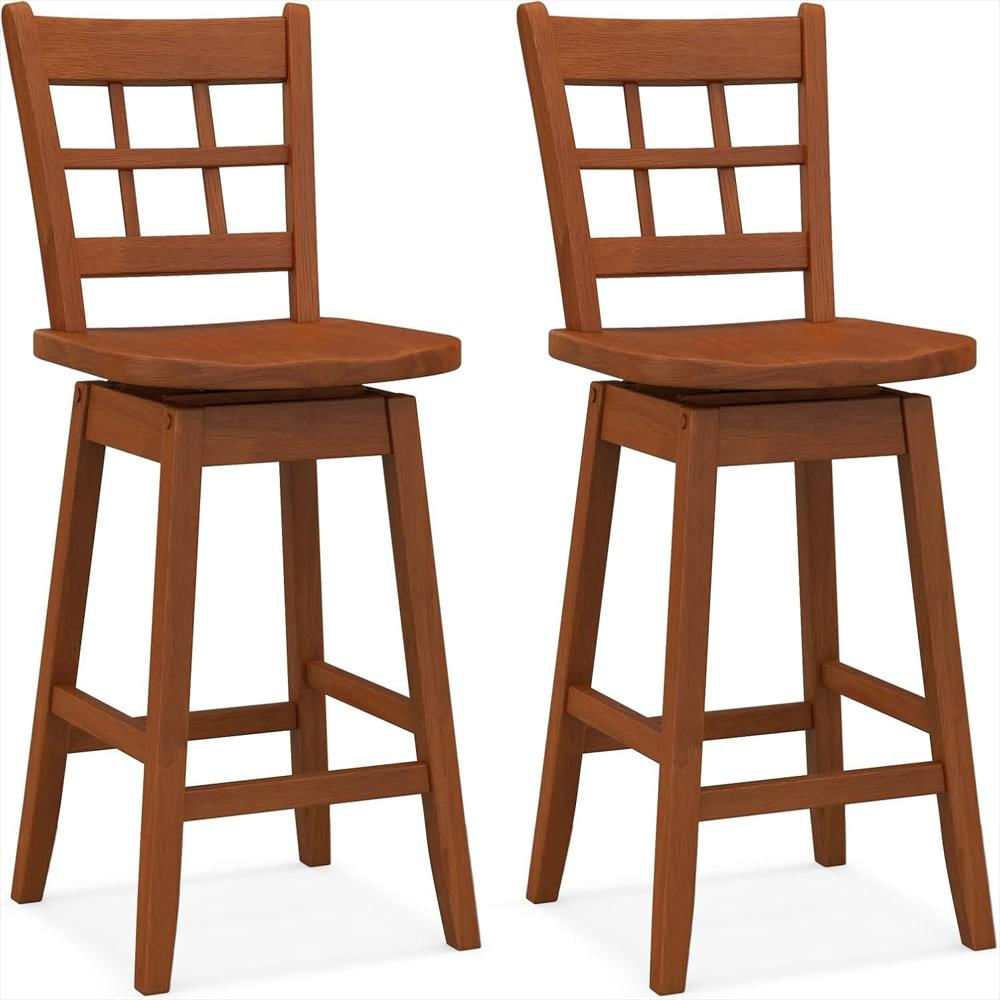 Taburete De Bar Giantex Giratorio 24.5 Pulgadas Madera Ergonomía Contorneada Nogal img #1