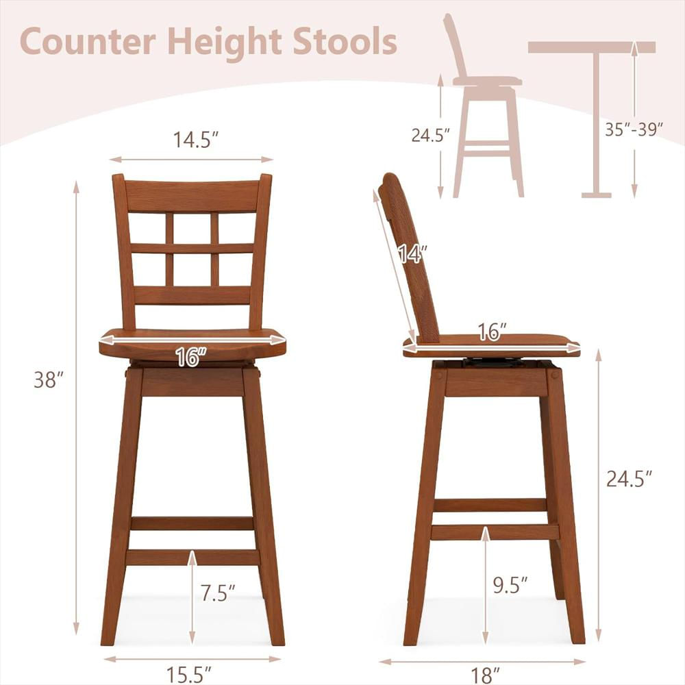 Taburete De Bar Giantex Giratorio 24.5 Pulgadas Madera Ergonomía Contorneada Nogal img #3