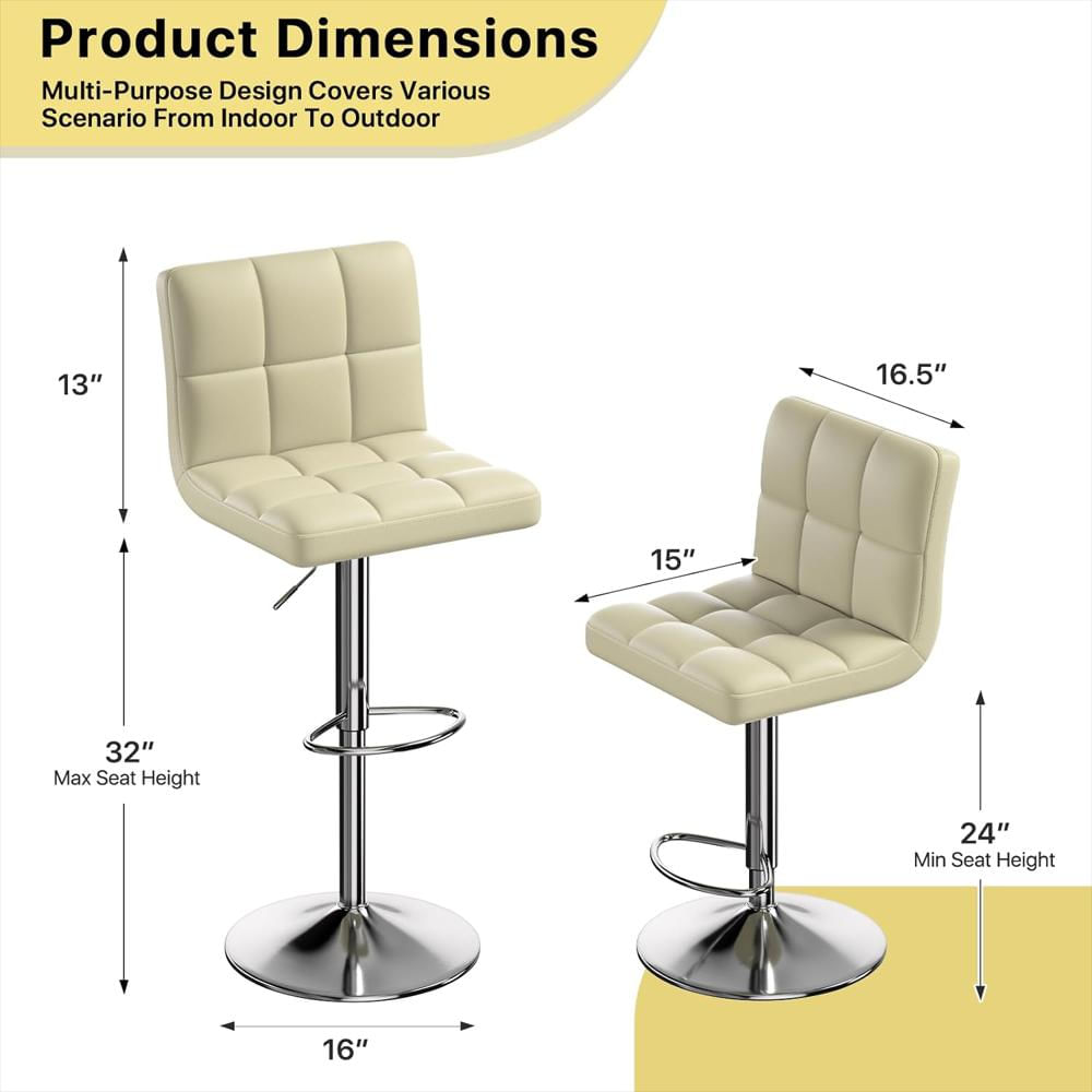 Taburete De Bar Athena Collection Ajustable Giratorio Cuero Beige Juego De 2 img #3