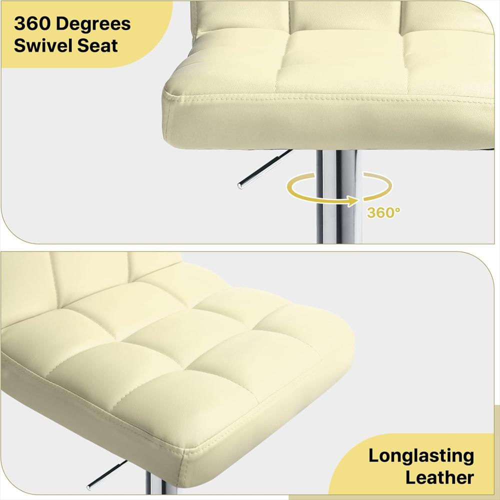 Taburete De Bar Athena Collection Ajustable Giratorio Cuero Beige Juego De 2 img #5